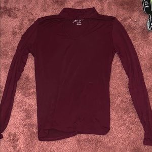 Maroon Longsleeve Choker V-Neck Shirt